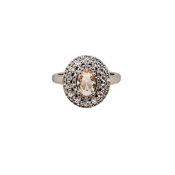 Peach Morganite CZ 925 Sterling Silver Round Sparkly Pave Crystal Ring Size 7 - Picture 1 of 6